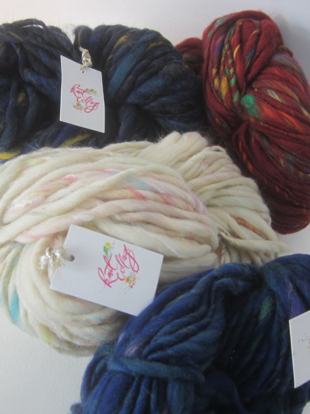 4 Skeins Knit Collage Mix Lot Starfall Wool Yarn Maroon Navy Cream Bulky